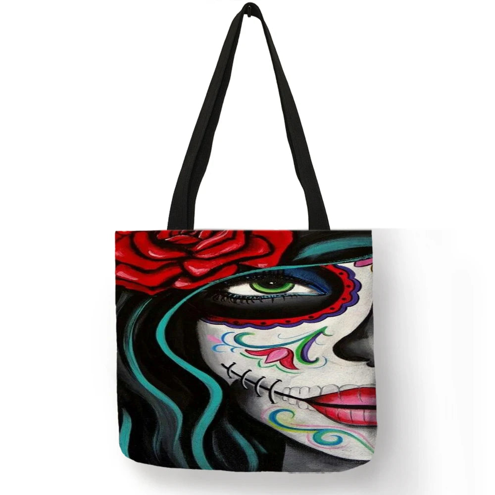 Skull Princess Women Tote Bag Skeleton Print Reusable Shopping Handbag