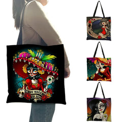 Skull Princess Women Tote Bag Skeleton Print Reusable Shopping Handbag