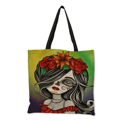 Skull Princess Women Tote Bag Skeleton Print Reusable Shopping Handbag