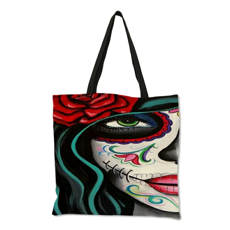Skull Princess Women Tote Bag Skeleton Print Reusable Shopping Handbag