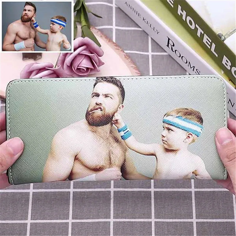 Personalized Hasp Long Wallet for Him with Two Pictures