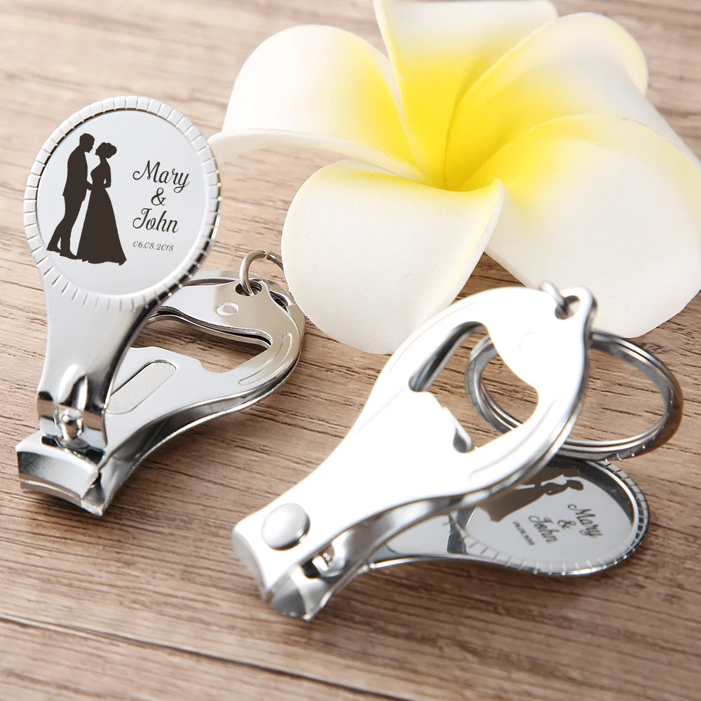 Personalized Wedding Nail Clipper Bottle Opener Keychain Stainless