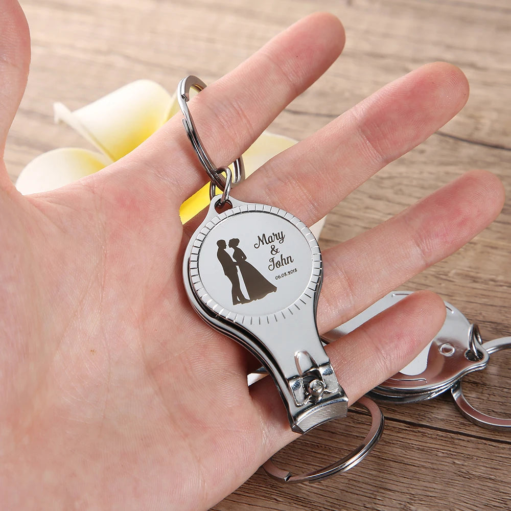 Personalized Wedding Nail Clipper Bottle Opener Keychain Stainless