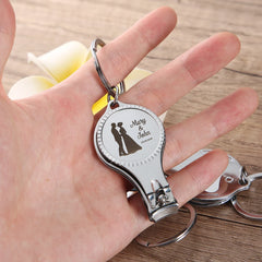 Personalized Wedding Nail Clipper Bottle Opener Keychain Stainless
