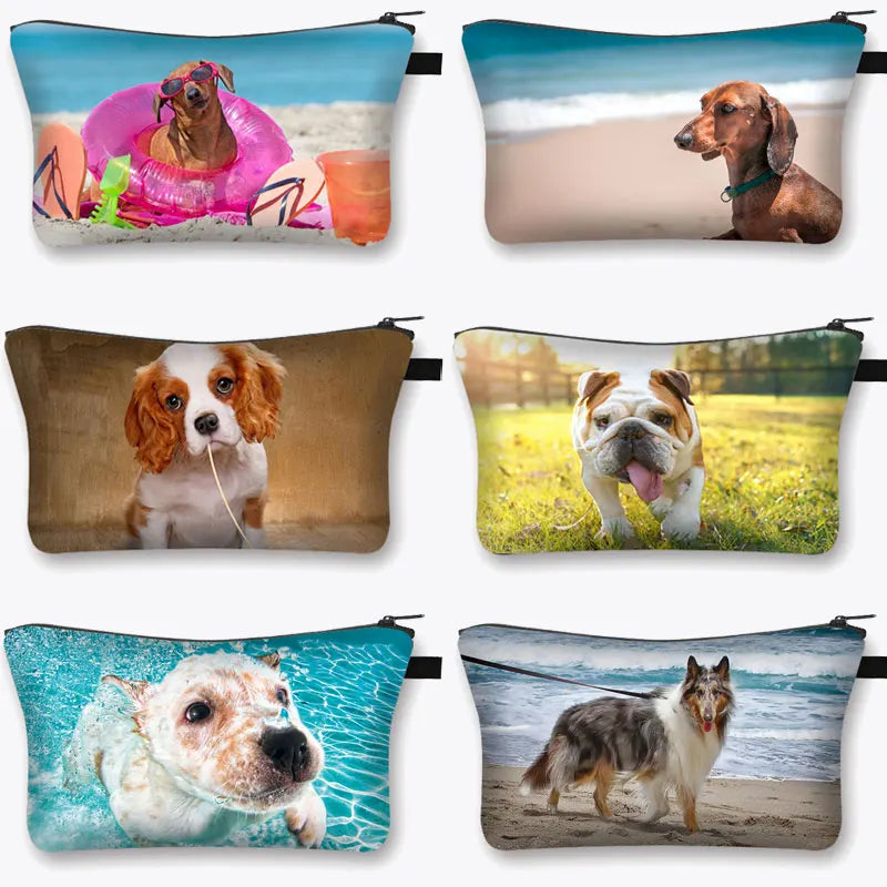 Pet Puppy Print Sausage Dog Cosmetic Bag Women Lipstick Storage Organizer