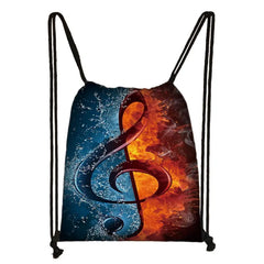 Musical Notes Drawstring Bag Women Travel Bag Teenager Boys Girls Storage Bag