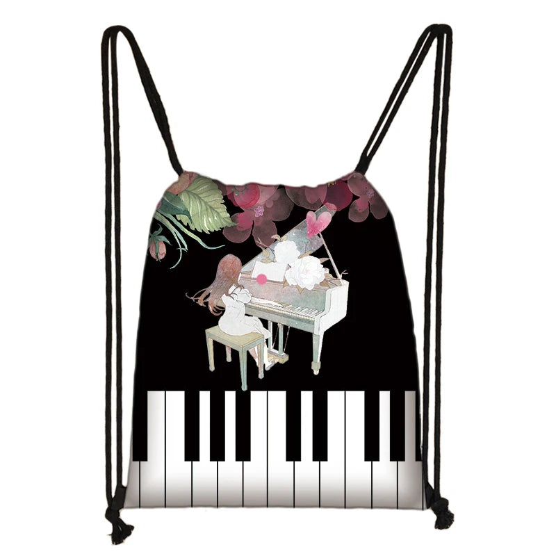 Musical Notes Drawstring Bag Women Travel Bag Teenager Boys Girls Storage Bag