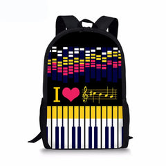 Piano Music Note Print Kids Backpack For Girls Students Pattern School Bags