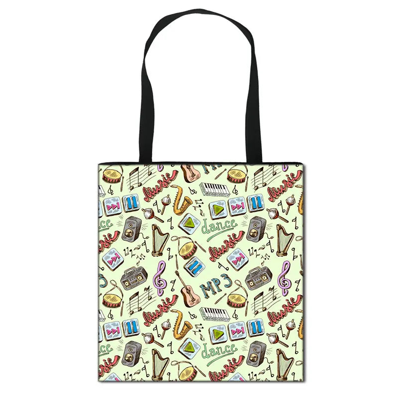 Piano Music Note Print Tote Bag Women Handbag Girls Shoulder Storage Bags