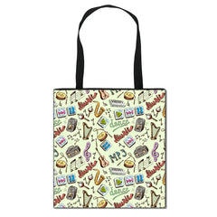 Piano Music Note Print Tote Bag Women Handbag Girls Shoulder Storage Bags