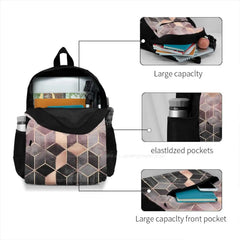 Pink Grey Gradient Cubes 3D Print Backpack Abstract Geometric Pattern
