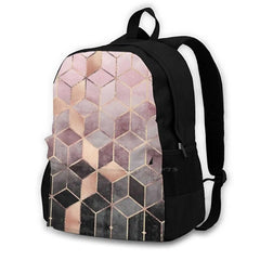 Pink Grey Gradient Cubes 3D Print Backpack Abstract Geometric Pattern