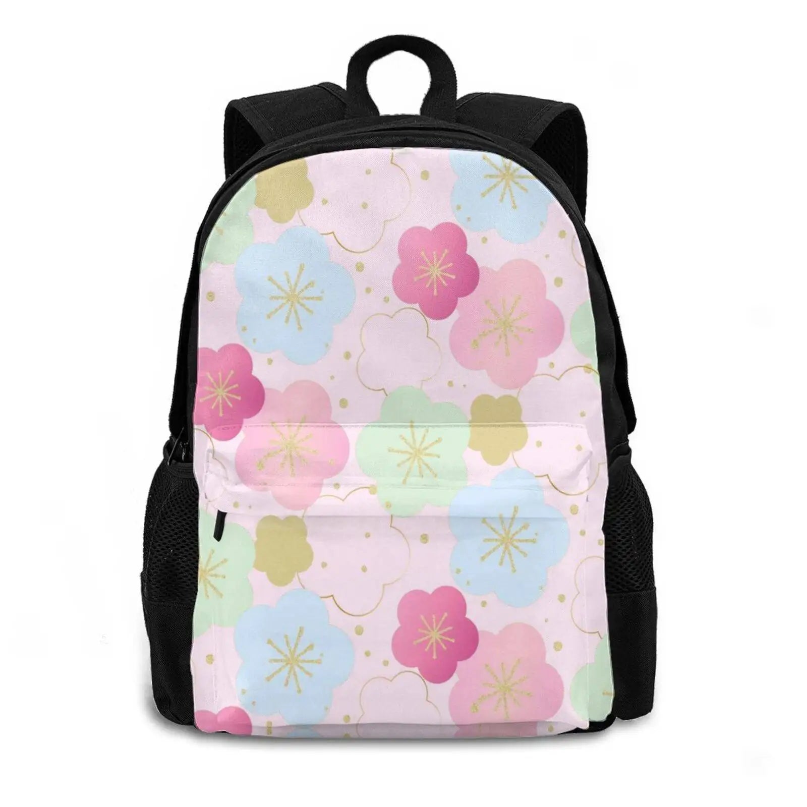 Pink & Mint Green Japanese Floral Pattern School Bags for Teenage Girls