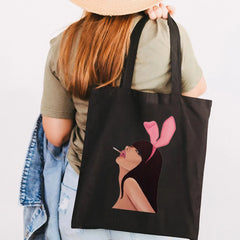 Pink Bunny Girl Rabbit Cat Women Shopper Bag Handbag Tote Shoulder Canvas