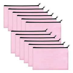 Pink Canvas Makeup Bag with Multi-Color Zipper