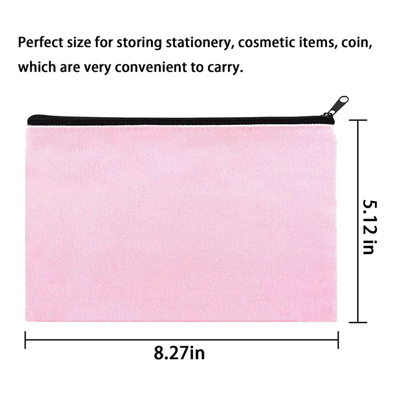 Pink Canvas Makeup Bag with Multi-Color Zipper