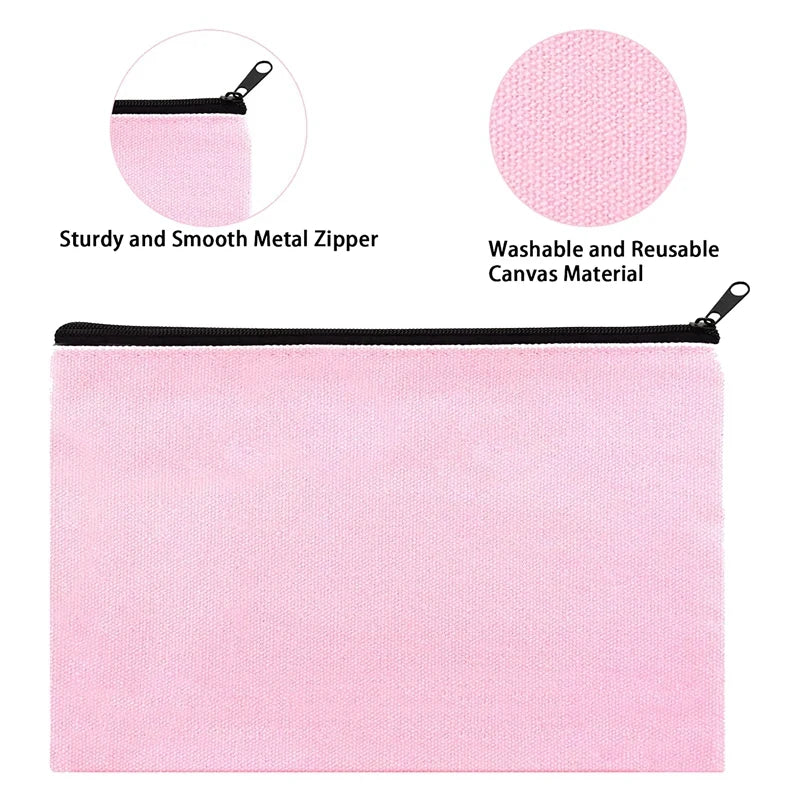 Pink Canvas Makeup Bag with Multi-Color Zipper