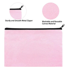 Pink Canvas Makeup Bag with Multi-Color Zipper
