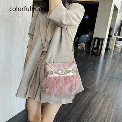 Pink Feather Diamond Small Crossbody Bag for Women Wedding Party Clutch