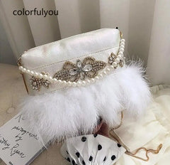 Pink Feather Diamond Small Crossbody Bag for Women Wedding Party Clutch