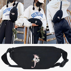 Pink Flower J Print Waist Bags Unisex Crossbody Shoulder Pack