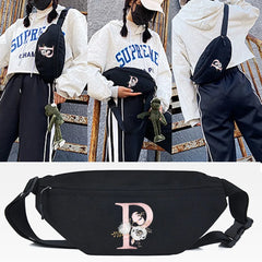 Pink Flower P Print Waist Bag Chest Packs Outdoor Sports Crossbody Bag