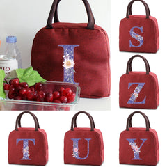 Pink Flower Printing Lunch Bag Thermal Food Cooler School Picnic Zipper Bag