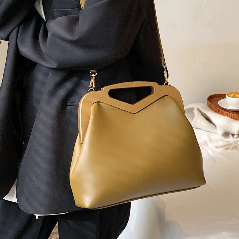 Pink Green Shoulder Bags Handle Women Handbags Retro Leather Bag
