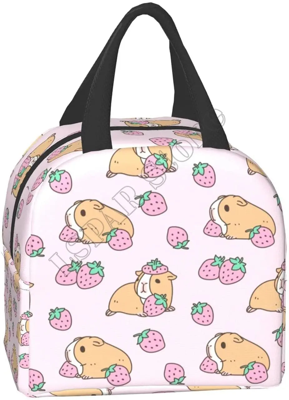 Pink Guinea Pig and Strawberry Insulated Lunch Box