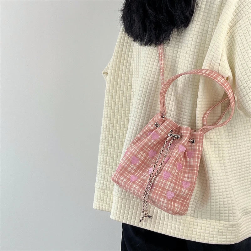 Pink Heart Bucket Purse Love Messenger Bag