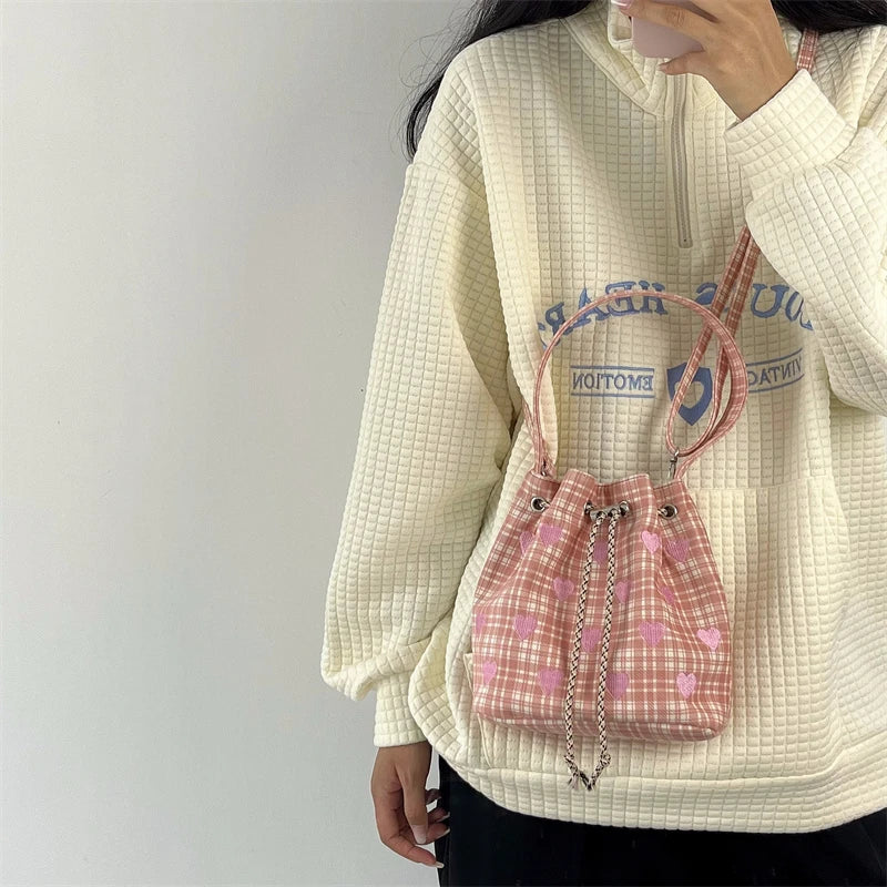Pink Heart Bucket Purse Love Messenger Bag