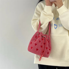 Pink Heart Bucket Purse Love Messenger Bag