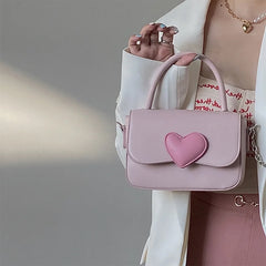 Pink Heart Small Square Shoulder Bag Love Tote Purse Chain Top Handle Messenger