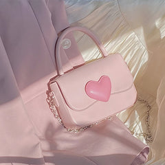 Pink Heart Girly Small Square Shoulder Bag Love Women Tote Purse