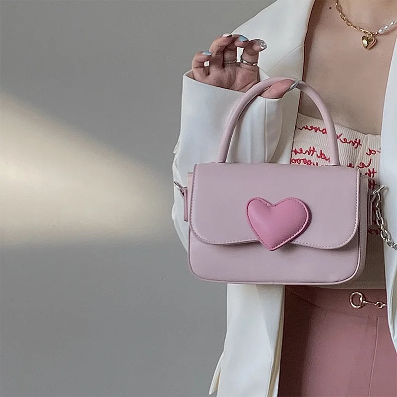 Pink Heart Girly Small Shoulder Bag Love Women Tote Purse Handbags