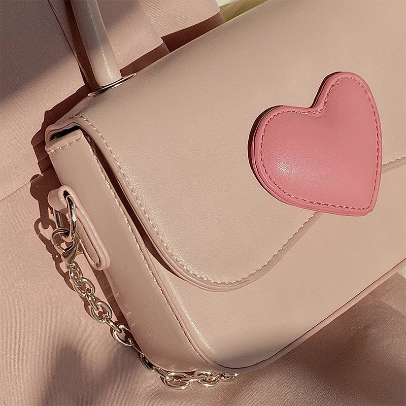 Pink Heart Girly Small Square Shoulder Bag Love Women Tote Purse Handbags Female