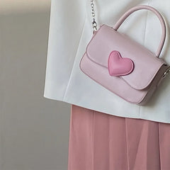 Pink Heart Small Square Shoulder Bag Love Tote Purse Chain Top Handle Messenger