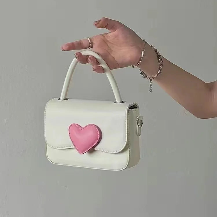 Pink Heart Girly Small Square Shoulder Bag Love Women Tote Purse