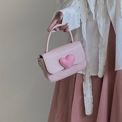 Pink Heart Girly Small Square Shoulder Bag Love Women Tote Purse Handbags Female