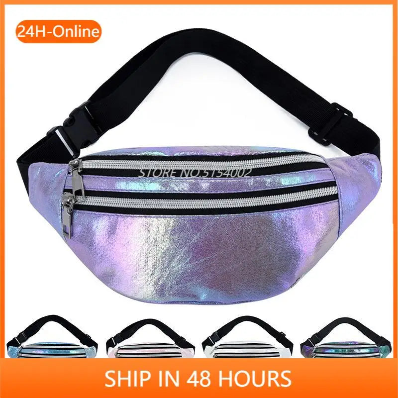Pink Holographic Fanny Pack Laser PU Waist Bag for Girls