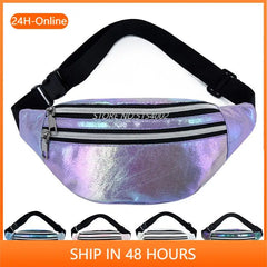 Pink Holographic Fanny Pack Laser PU Waist Bag for Girls