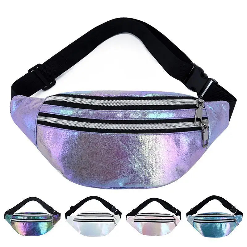 Pink Holographic Fanny Pack Hologram Waist Bag Laser PU Beach Trave...