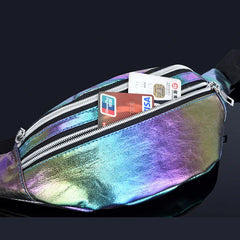 Pink Holographic Fanny Pack Laser PU Waist Bag for Girls