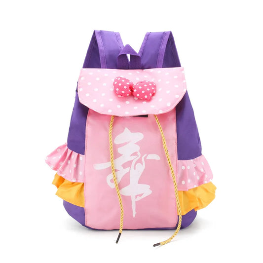 Girls Ballet Dance Bag School Backpack Dot Bow Lace Tiered Ruffle