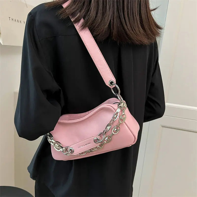 Pink Leather Shoulder Bags For Women Yellow Green Small Purses And Handbags