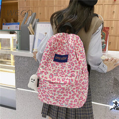 Pink Leopard Print Student Schoolbag Travel Backpack