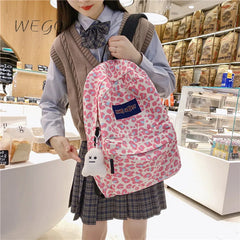Pink Leopard Print Student Schoolbag Travel Backpack