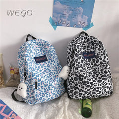 Pink Leopard Print Student Schoolbag Travel Backpack