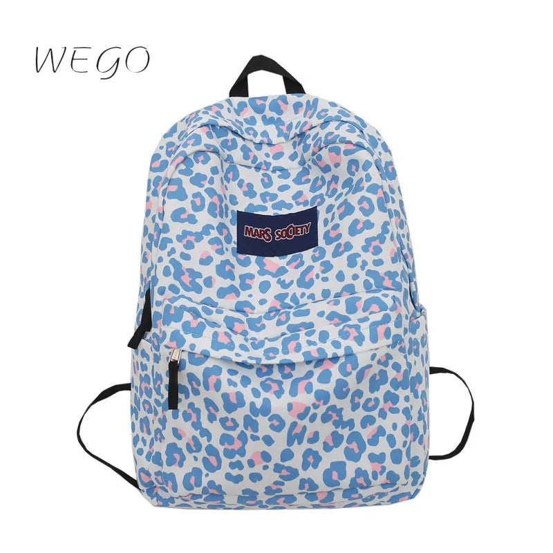 Pink Leopard Print Student Schoolbag Travel Backpack