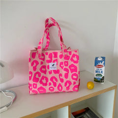 Pink Leopard Print Shoulder Bag Canvas Handbag Women Tote Bag